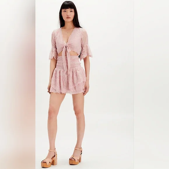 Free People Lala Lace Mini Dress Color Pink Size Medium NWT - Picture 7 of 10